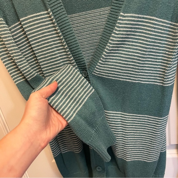 Teal/White Mini Striped Cardigan - size small - Picture 4 of 5
